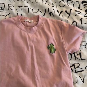 Pink embroidered cactus tee